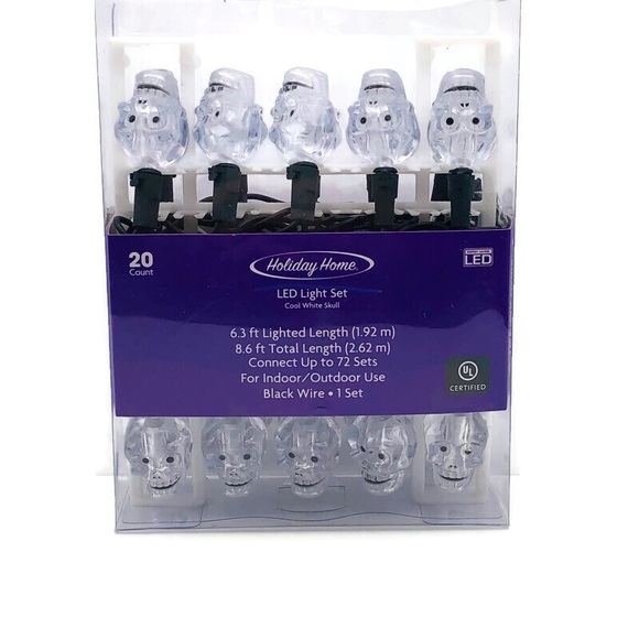 Skull 20 Count String Lights LED Halloween 8 Foot Black Wire New in Box … - Picture 1 of 11